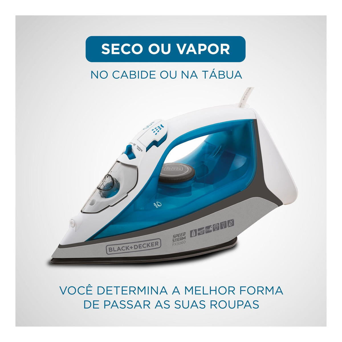 Ferro de Passar Roupa FX3060 Base Antiaderente Azul e Branco 110V